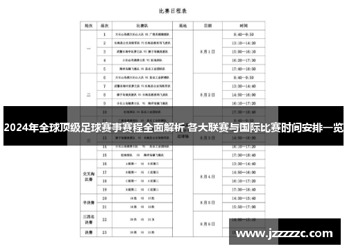 2024年全球顶级足球赛事赛程全面解析 各大联赛与国际比赛时间安排一览